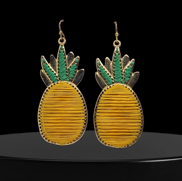 Yellow and Green Pineapple Earrings - Picture 1 of 17
